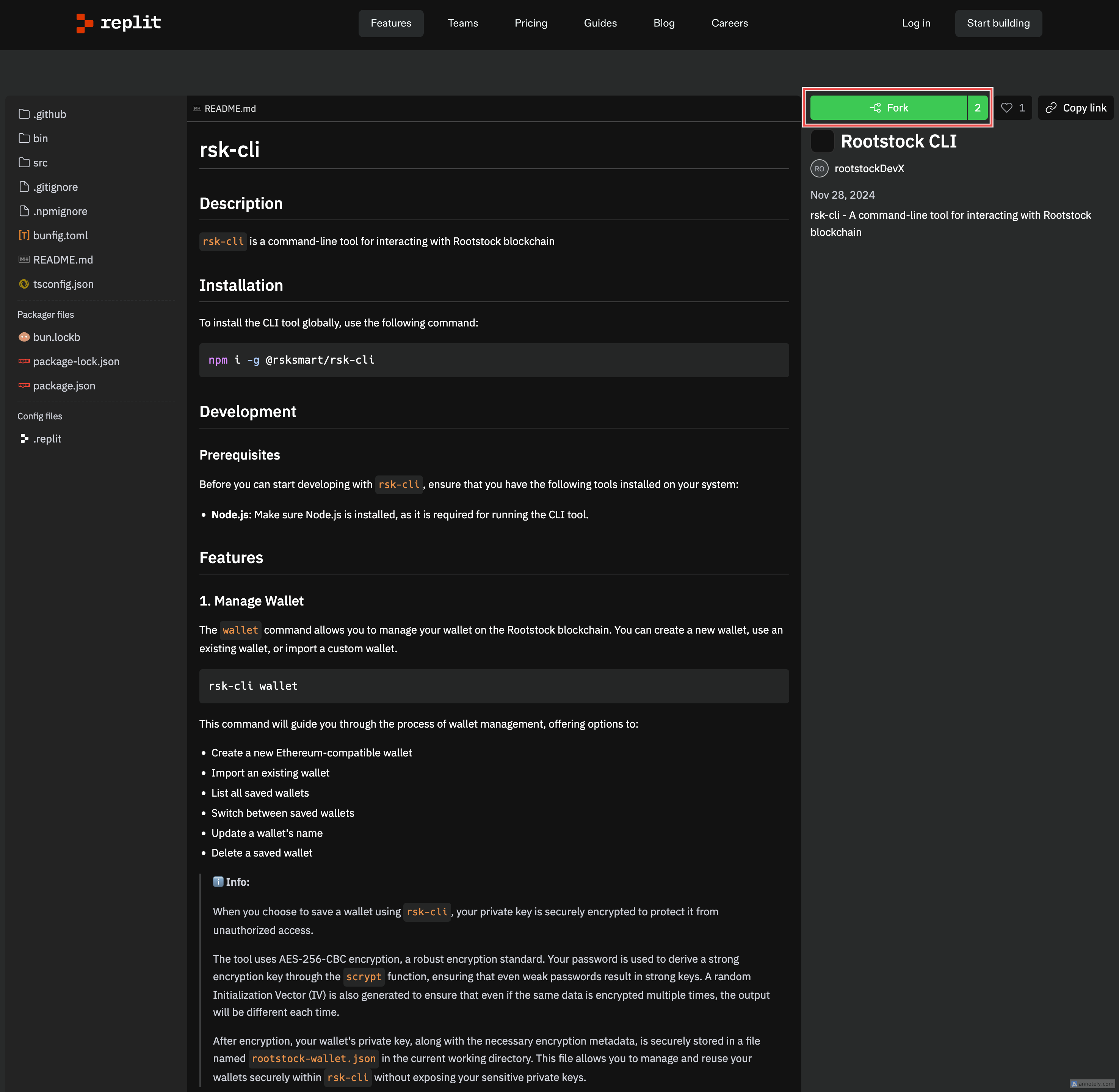 Rootstock CLI environment on Replit